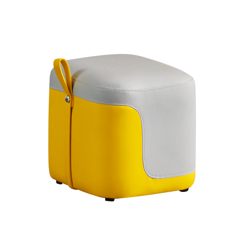Modern Square Pouf Fade Resistant Contrast Color Faux Leather Pouf Ottoman 14"L x 13"W x 13"H Yellow 1 Piece Clearhalo 'furn' 'furn_ottomans_poufs' 'Furniture' 'Living Room Furniture' 'Ottomans & Poufs' 'ottomans_poufs' 6033454