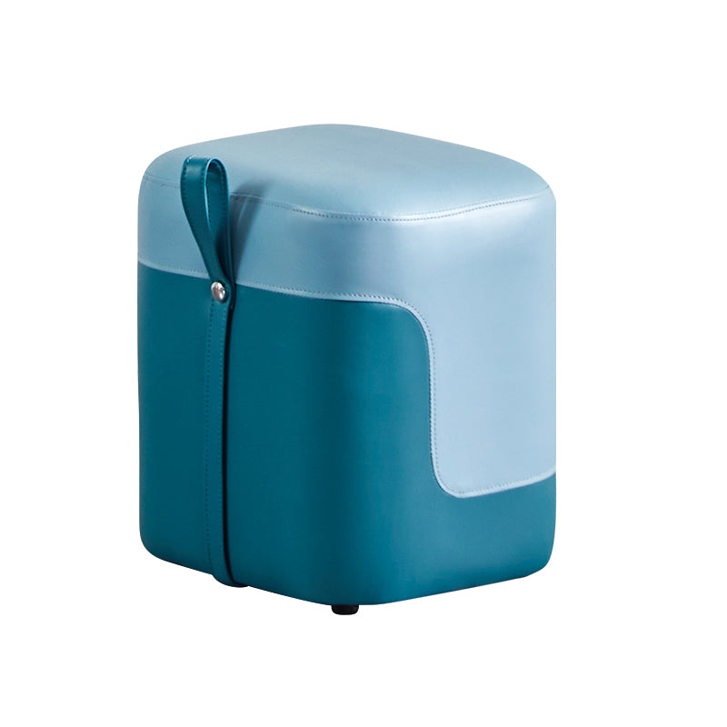 Modern Square Pouf Fade Resistant Contrast Color Faux Leather Pouf Ottoman 14.2"L x 12.6"W x 15.7"H Aqua 1 Piece Clearhalo 'furn' 'furn_ottomans_poufs' 'Furniture' 'Living Room Furniture' 'Ottomans & Poufs' 'ottomans_poufs' 6033456