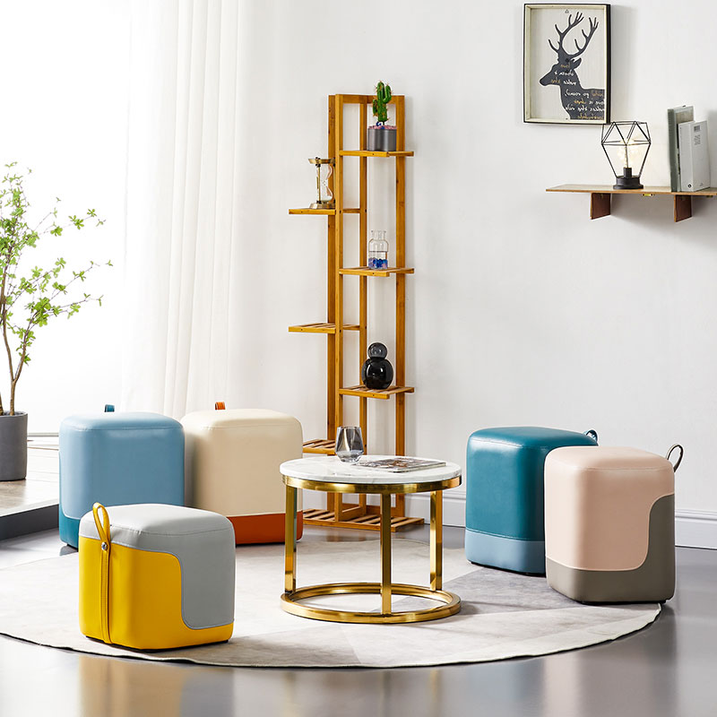 Modern Square Pouf Fade Resistant Contrast Color Faux Leather Pouf Ottoman Clearhalo 'furn' 'furn_ottomans_poufs' 'Furniture' 'Living Room Furniture' 'Ottomans & Poufs' 'ottomans_poufs' 6033457