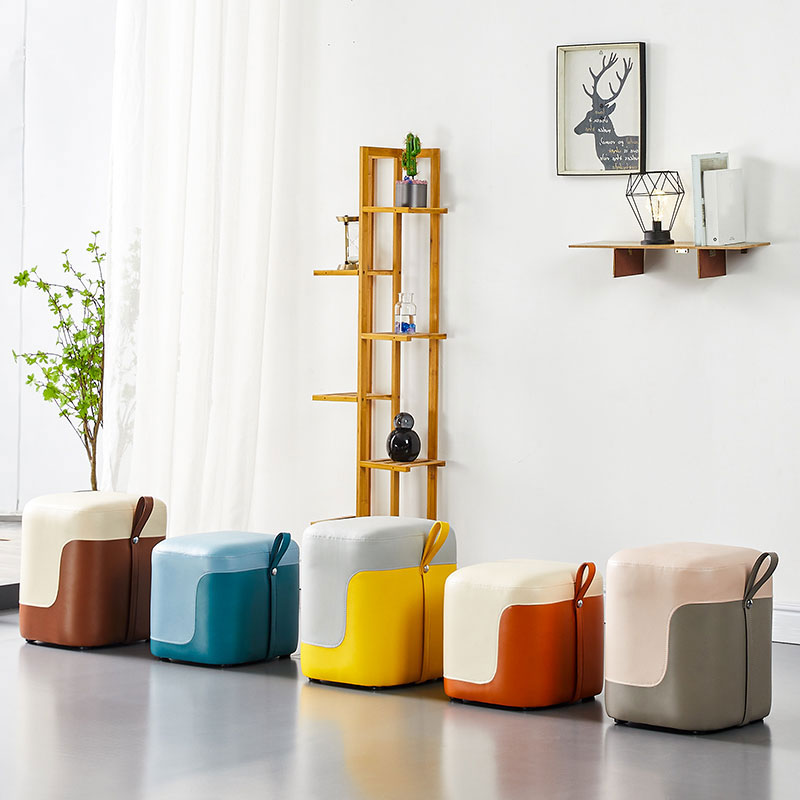 Modern Square Pouf Fade Resistant Contrast Color Faux Leather Pouf Ottoman Clearhalo 'furn' 'furn_ottomans_poufs' 'Furniture' 'Living Room Furniture' 'Ottomans & Poufs' 'ottomans_poufs' 6033458