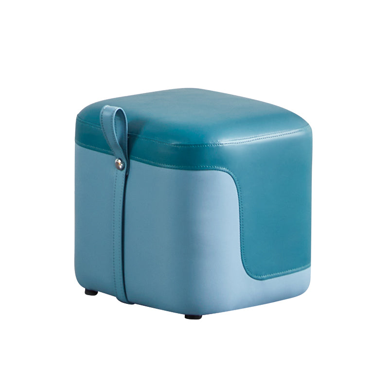 Modern Square Pouf Fade Resistant Contrast Color Faux Leather Pouf Ottoman 14"L x 13"W x 13"H Blue 1 Piece Clearhalo 'furn' 'furn_ottomans_poufs' 'Furniture' 'Living Room Furniture' 'Ottomans & Poufs' 'ottomans_poufs' 6033459