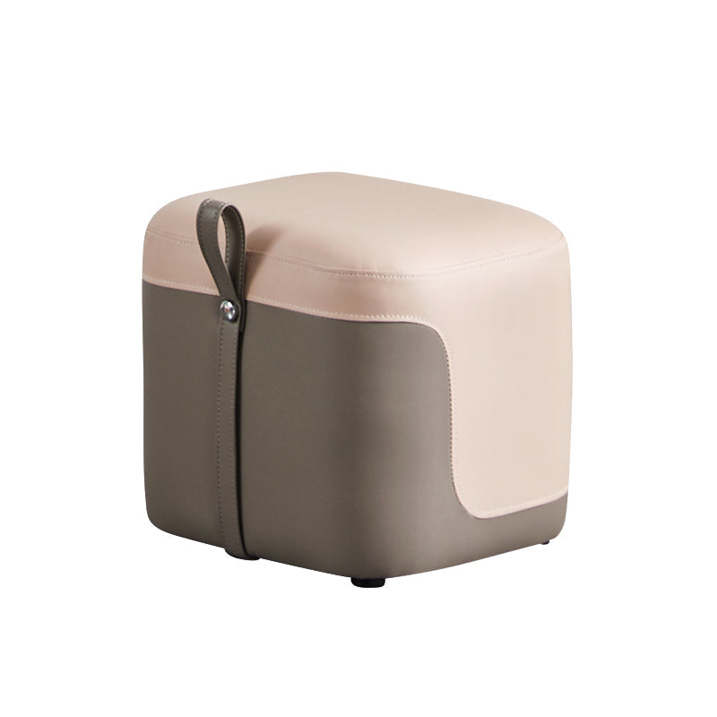 Modern Square Pouf Fade Resistant Contrast Color Faux Leather Pouf Ottoman 14"L x 13"W x 13"H Pink 1 Piece Clearhalo 'furn' 'furn_ottomans_poufs' 'Furniture' 'Living Room Furniture' 'Ottomans & Poufs' 'ottomans_poufs' 6033463