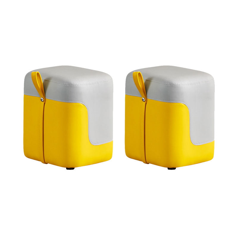 Modern Square Pouf Fade Resistant Contrast Color Faux Leather Pouf Ottoman 14.2"L x 12.6"W x 15.7"H Yellow 2 Piece Set Clearhalo 'furn' 'furn_ottomans_poufs' 'Furniture' 'Living Room Furniture' 'Ottomans & Poufs' 'ottomans_poufs' 6033464