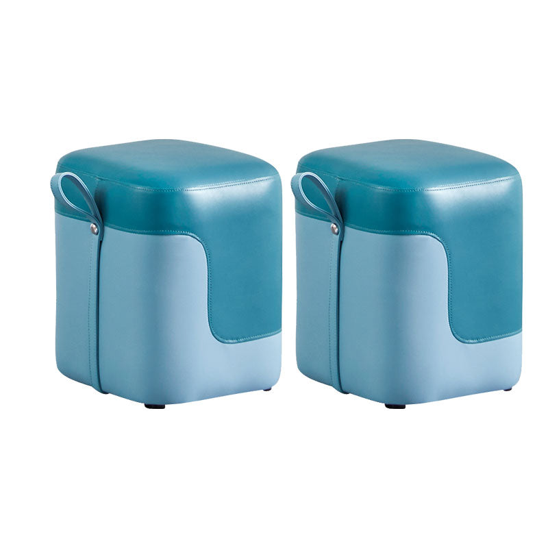 Modern Square Pouf Fade Resistant Contrast Color Faux Leather Pouf Ottoman 14.2"L x 12.6"W x 15.7"H Blue 2 Piece Set Clearhalo 'furn' 'furn_ottomans_poufs' 'Furniture' 'Living Room Furniture' 'Ottomans & Poufs' 'ottomans_poufs' 6033465