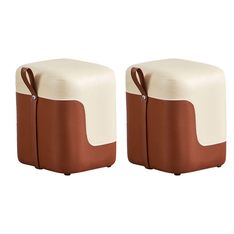 Modern Square Pouf Fade Resistant Contrast Color Faux Leather Pouf Ottoman 14.2"L x 12.6"W x 15.7"H White 2 Piece Set Clearhalo 'furn' 'furn_ottomans_poufs' 'Furniture' 'Living Room Furniture' 'Ottomans & Poufs' 'ottomans_poufs' 6033466