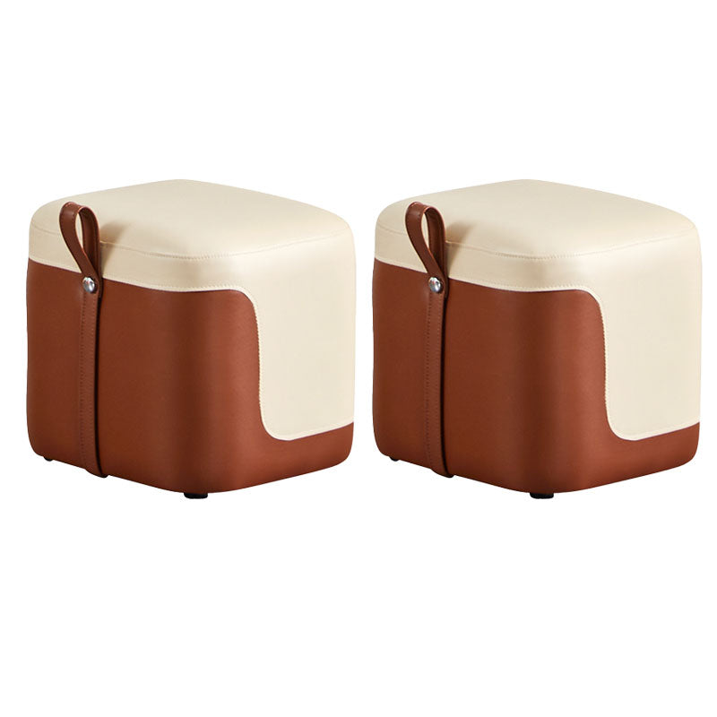 Modern Square Pouf Fade Resistant Contrast Color Faux Leather Pouf Ottoman 14"L x 13"W x 13"H White 2 Piece Set Clearhalo 'furn' 'furn_ottomans_poufs' 'Furniture' 'Living Room Furniture' 'Ottomans & Poufs' 'ottomans_poufs' 6033467