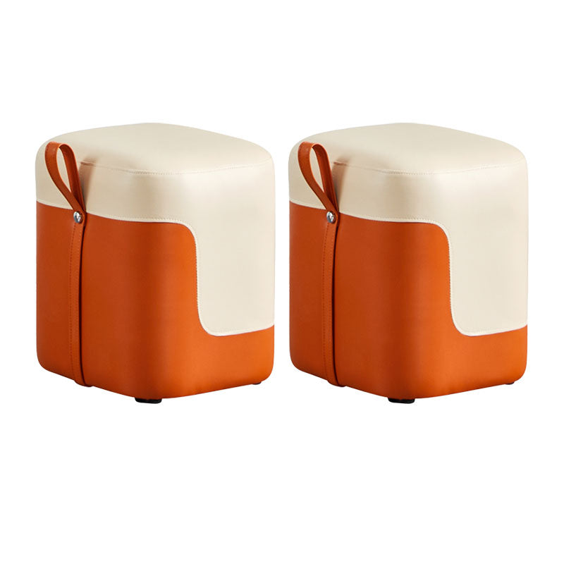 Modern Square Pouf Fade Resistant Contrast Color Faux Leather Pouf Ottoman 14.2"L x 12.6"W x 15.7"H Orange 2 Piece Set Clearhalo 'furn' 'furn_ottomans_poufs' 'Furniture' 'Living Room Furniture' 'Ottomans & Poufs' 'ottomans_poufs' 6033468