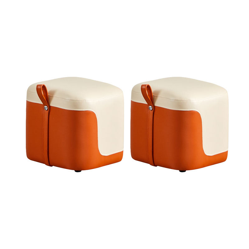 Modern Square Pouf Fade Resistant Contrast Color Faux Leather Pouf Ottoman 14"L x 13"W x 13"H Orange 2 Piece Set Clearhalo 'furn' 'furn_ottomans_poufs' 'Furniture' 'Living Room Furniture' 'Ottomans & Poufs' 'ottomans_poufs' 6033469