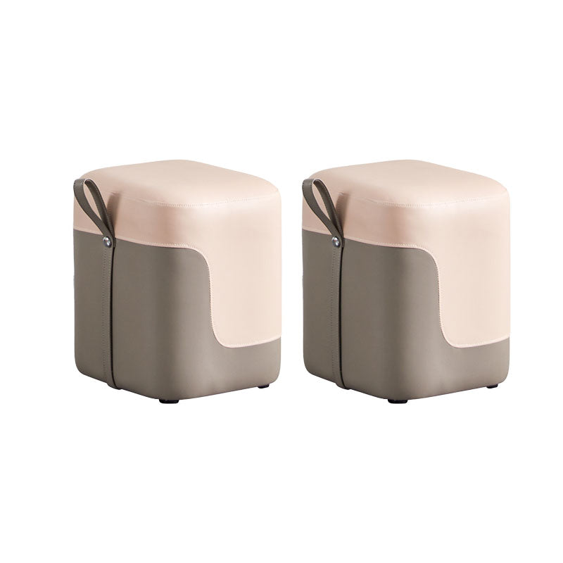 Modern Square Pouf Fade Resistant Contrast Color Faux Leather Pouf Ottoman 14.2"L x 12.6"W x 15.7"H Pink 2 Piece Set Clearhalo 'furn' 'furn_ottomans_poufs' 'Furniture' 'Living Room Furniture' 'Ottomans & Poufs' 'ottomans_poufs' 6033470