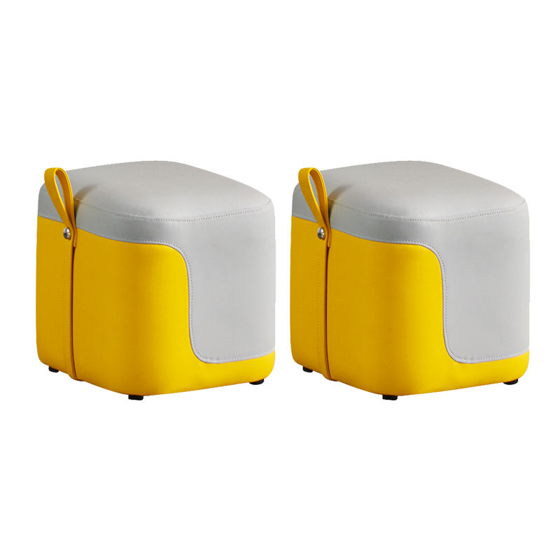 Modern Square Pouf Fade Resistant Contrast Color Faux Leather Pouf Ottoman 14"L x 13"W x 13"H Yellow 2 Piece Set Clearhalo 'furn' 'furn_ottomans_poufs' 'Furniture' 'Living Room Furniture' 'Ottomans & Poufs' 'ottomans_poufs' 6033471
