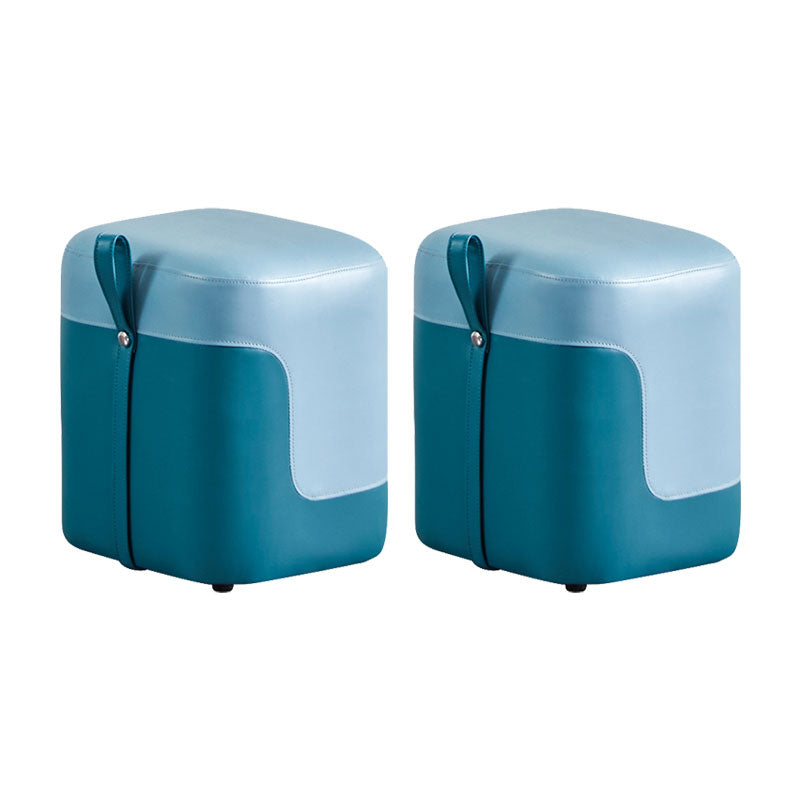 Modern Square Pouf Fade Resistant Contrast Color Faux Leather Pouf Ottoman 14.2"L x 12.6"W x 15.7"H Aqua 2 Piece Set Clearhalo 'furn' 'furn_ottomans_poufs' 'Furniture' 'Living Room Furniture' 'Ottomans & Poufs' 'ottomans_poufs' 6033472