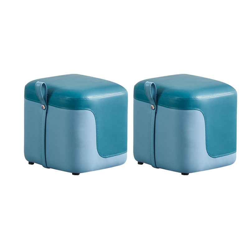 Modern Square Pouf Fade Resistant Contrast Color Faux Leather Pouf Ottoman 14"L x 13"W x 13"H Blue 2 Piece Set Clearhalo 'furn' 'furn_ottomans_poufs' 'Furniture' 'Living Room Furniture' 'Ottomans & Poufs' 'ottomans_poufs' 6033473