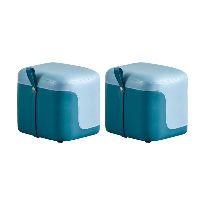 Modern Square Pouf Fade Resistant Contrast Color Faux Leather Pouf Ottoman 14"L x 13"W x 13"H Aqua 2 Piece Set Clearhalo 'furn' 'furn_ottomans_poufs' 'Furniture' 'Living Room Furniture' 'Ottomans & Poufs' 'ottomans_poufs' 6033474