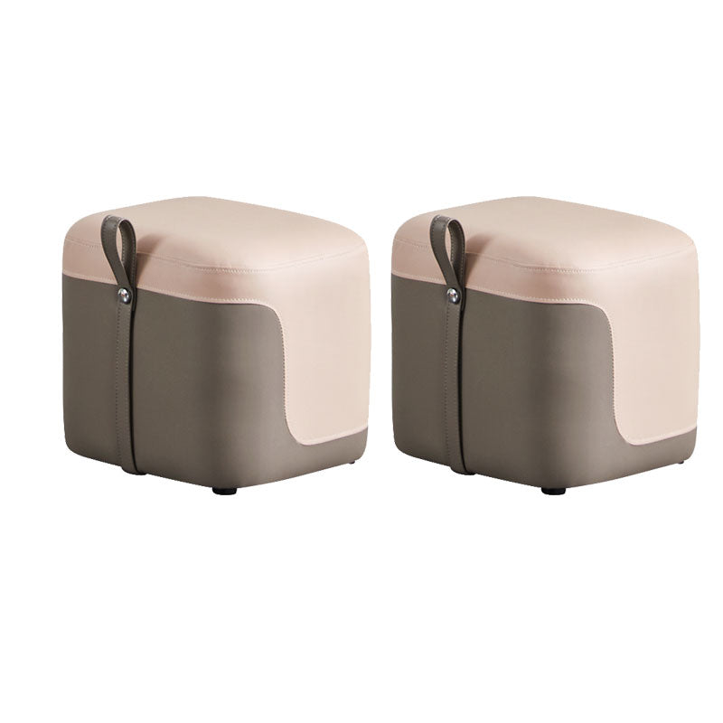 Modern Square Pouf Fade Resistant Contrast Color Faux Leather Pouf Ottoman 14"L x 13"W x 13"H Pink 2 Piece Set Clearhalo 'furn' 'furn_ottomans_poufs' 'Furniture' 'Living Room Furniture' 'Ottomans & Poufs' 'ottomans_poufs' 6033475