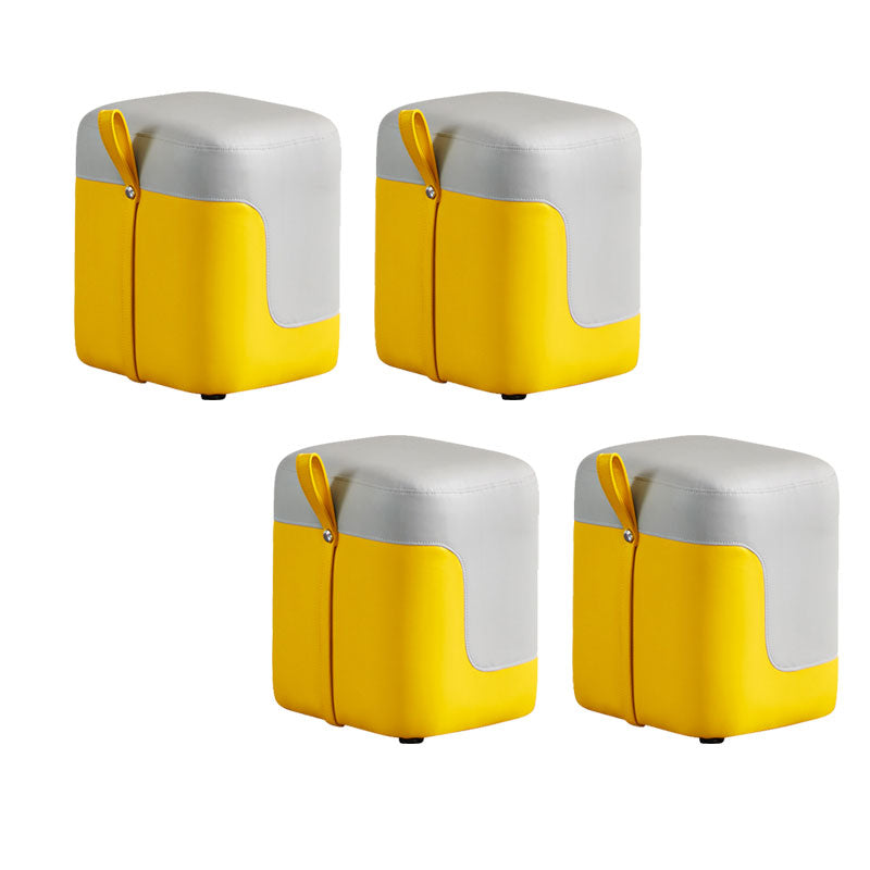Modern Square Pouf Fade Resistant Contrast Color Faux Leather Pouf Ottoman 14.2"L x 12.6"W x 15.7"H Yellow 4 Piece Set Clearhalo 'furn' 'furn_ottomans_poufs' 'Furniture' 'Living Room Furniture' 'Ottomans & Poufs' 'ottomans_poufs' 6033476