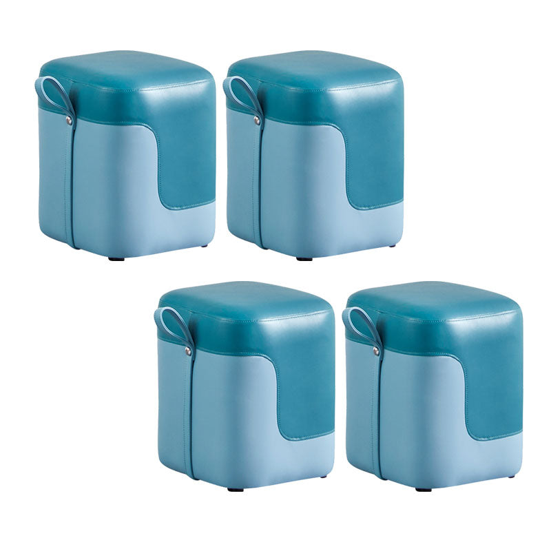 Modern Square Pouf Fade Resistant Contrast Color Faux Leather Pouf Ottoman 14.2"L x 12.6"W x 15.7"H Blue 4 Piece Set Clearhalo 'furn' 'furn_ottomans_poufs' 'Furniture' 'Living Room Furniture' 'Ottomans & Poufs' 'ottomans_poufs' 6033477
