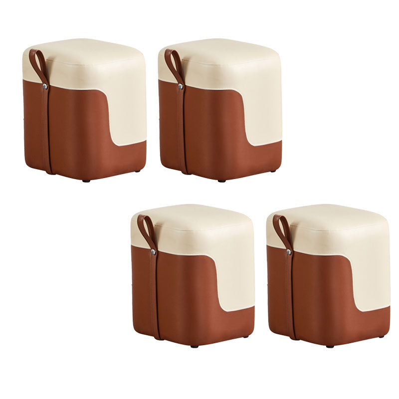 Modern Square Pouf Fade Resistant Contrast Color Faux Leather Pouf Ottoman 14.2"L x 12.6"W x 15.7"H White 4 Piece Set Clearhalo 'furn' 'furn_ottomans_poufs' 'Furniture' 'Living Room Furniture' 'Ottomans & Poufs' 'ottomans_poufs' 6033478