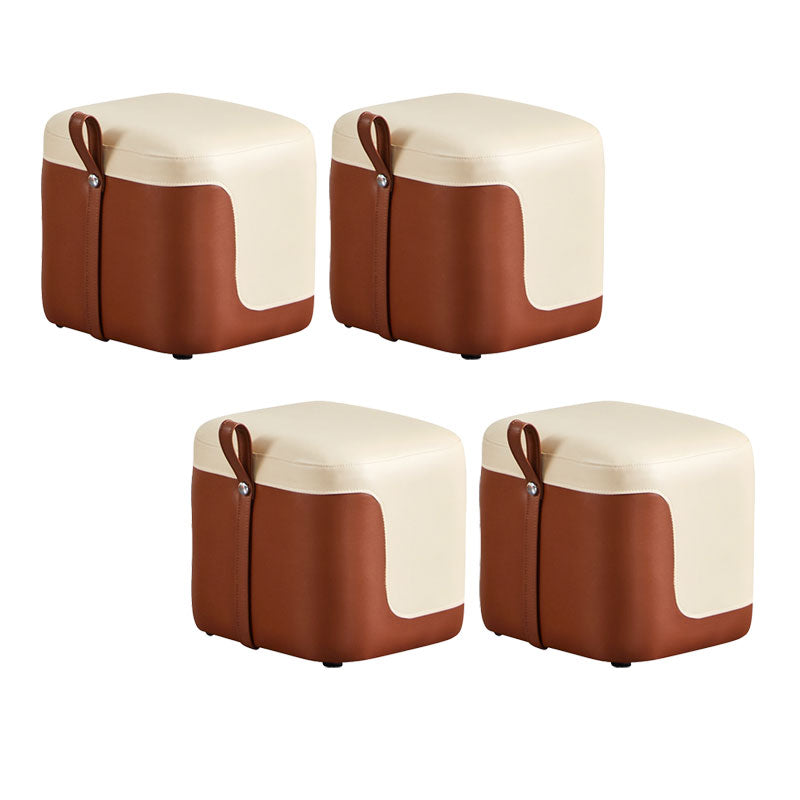 Modern Square Pouf Fade Resistant Contrast Color Faux Leather Pouf Ottoman 14"L x 13"W x 13"H White 4 Piece Set Clearhalo 'furn' 'furn_ottomans_poufs' 'Furniture' 'Living Room Furniture' 'Ottomans & Poufs' 'ottomans_poufs' 6033479