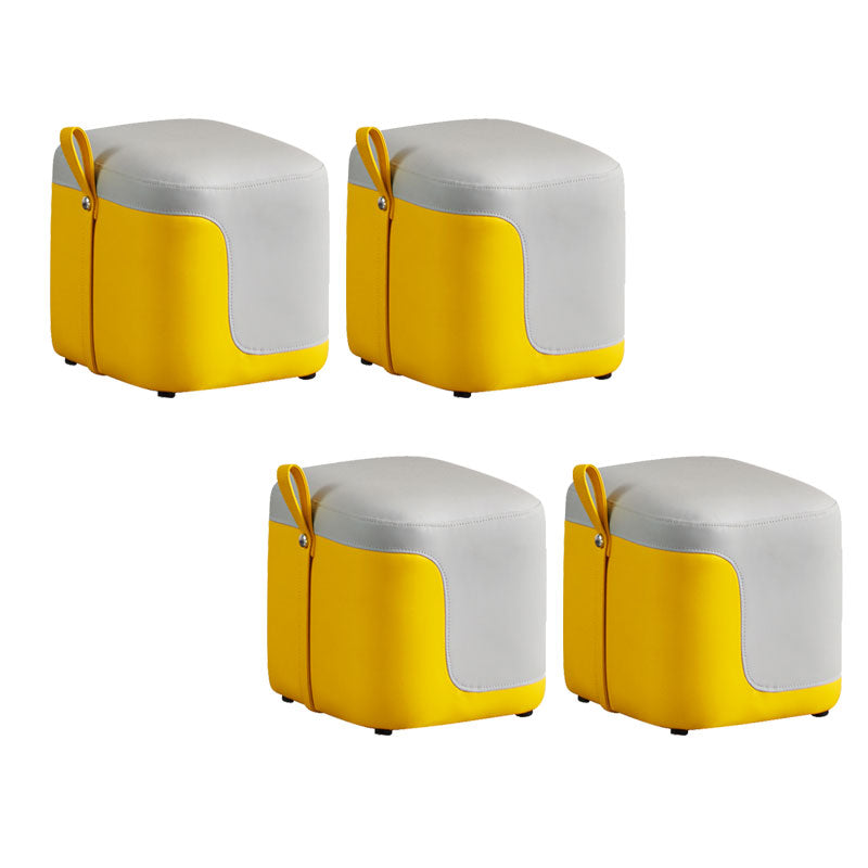 Modern Square Pouf Fade Resistant Contrast Color Faux Leather Pouf Ottoman 14"L x 13"W x 13"H Yellow 4 Piece Set Clearhalo 'furn' 'furn_ottomans_poufs' 'Furniture' 'Living Room Furniture' 'Ottomans & Poufs' 'ottomans_poufs' 6033480