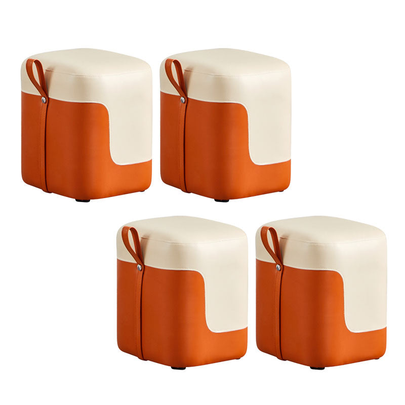Modern Square Pouf Fade Resistant Contrast Color Faux Leather Pouf Ottoman 14.2"L x 12.6"W x 15.7"H Orange 4 Piece Set Clearhalo 'furn' 'furn_ottomans_poufs' 'Furniture' 'Living Room Furniture' 'Ottomans & Poufs' 'ottomans_poufs' 6033481