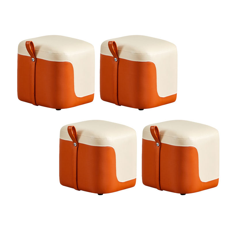 Modern Square Pouf Fade Resistant Contrast Color Faux Leather Pouf Ottoman 14"L x 13"W x 13"H Orange 4 Piece Set Clearhalo 'furn' 'furn_ottomans_poufs' 'Furniture' 'Living Room Furniture' 'Ottomans & Poufs' 'ottomans_poufs' 6033482