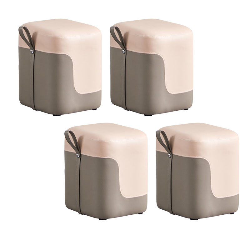 Modern Square Pouf Fade Resistant Contrast Color Faux Leather Pouf Ottoman 14.2"L x 12.6"W x 15.7"H Pink 4 Piece Set Clearhalo 'furn' 'furn_ottomans_poufs' 'Furniture' 'Living Room Furniture' 'Ottomans & Poufs' 'ottomans_poufs' 6033483