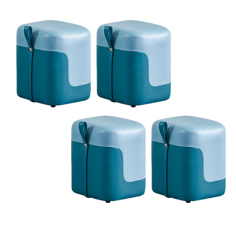 Modern Square Pouf Fade Resistant Contrast Color Faux Leather Pouf Ottoman 14.2"L x 12.6"W x 15.7"H Aqua 4 Piece Set Clearhalo 'furn' 'furn_ottomans_poufs' 'Furniture' 'Living Room Furniture' 'Ottomans & Poufs' 'ottomans_poufs' 6033484