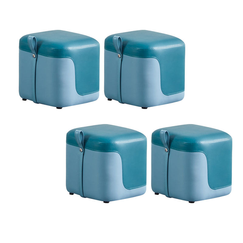 Modern Square Pouf Fade Resistant Contrast Color Faux Leather Pouf Ottoman 14"L x 13"W x 13"H Blue 4 Piece Set Clearhalo 'furn' 'furn_ottomans_poufs' 'Furniture' 'Living Room Furniture' 'Ottomans & Poufs' 'ottomans_poufs' 6033485