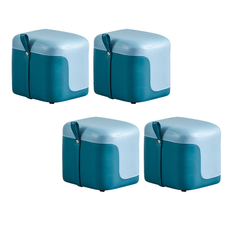 Modern Square Pouf Fade Resistant Contrast Color Faux Leather Pouf Ottoman 14"L x 13"W x 13"H Aqua 4 Piece Set Clearhalo 'furn' 'furn_ottomans_poufs' 'Furniture' 'Living Room Furniture' 'Ottomans & Poufs' 'ottomans_poufs' 6033486
