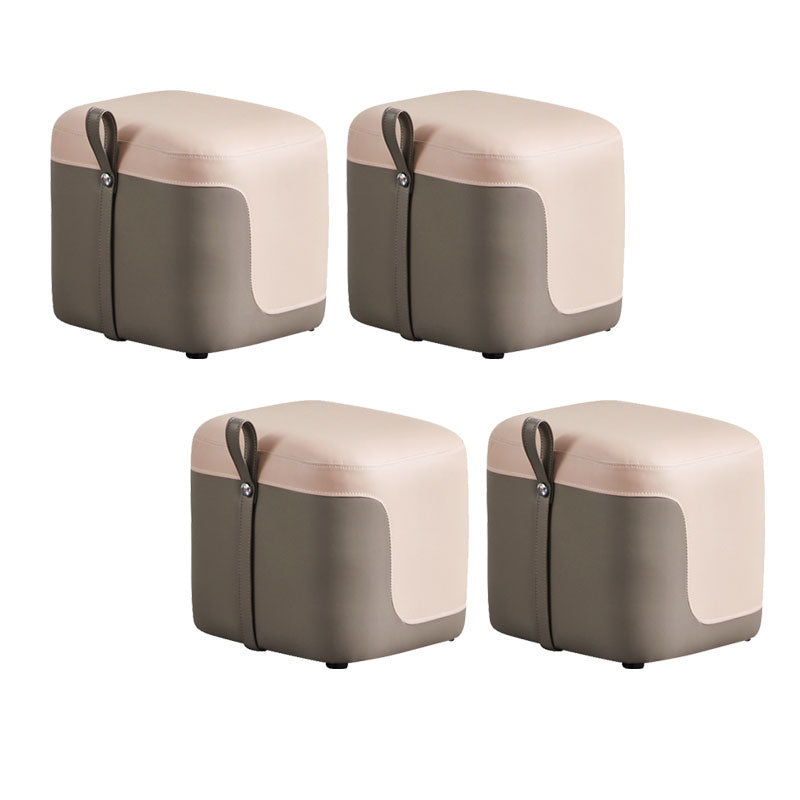 Modern Square Pouf Fade Resistant Contrast Color Faux Leather Pouf Ottoman 14"L x 13"W x 13"H Pink 4 Piece Set Clearhalo 'furn' 'furn_ottomans_poufs' 'Furniture' 'Living Room Furniture' 'Ottomans & Poufs' 'ottomans_poufs' 6033487