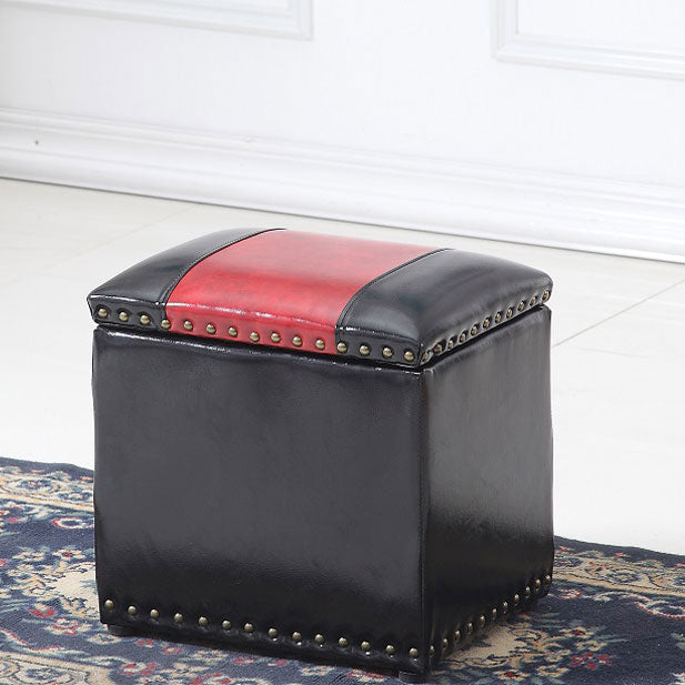 Modern Black Ottoman Leather Rectangle Ottoman for Living Room Black-Red 1 Piece Clearhalo 'furn' 'furn_ottomans_poufs' 'Furniture' 'Living Room Furniture' 'Ottomans & Poufs' 'ottomans_poufs' 6033497