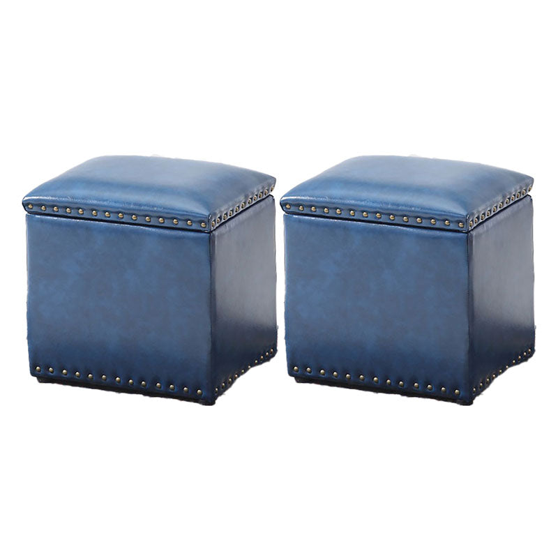 Modern Black Ottoman Leather Rectangle Ottoman for Living Room Peacock Blue 2 Piece Set Clearhalo 'furn' 'furn_ottomans_poufs' 'Furniture' 'Living Room Furniture' 'Ottomans & Poufs' 'ottomans_poufs' 6033514
