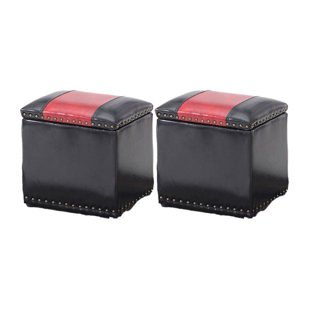 Modern Black Ottoman Leather Rectangle Ottoman for Living Room Black-Red 2 Piece Set Clearhalo 'furn' 'furn_ottomans_poufs' 'Furniture' 'Living Room Furniture' 'Ottomans & Poufs' 'ottomans_poufs' 6033515