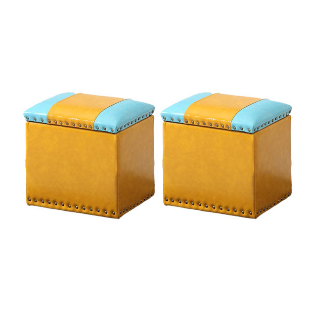 Modern Black Ottoman Leather Rectangle Ottoman for Living Room Yellow Blue 2 Piece Set Clearhalo 'furn' 'furn_ottomans_poufs' 'Furniture' 'Living Room Furniture' 'Ottomans & Poufs' 'ottomans_poufs' 6033518