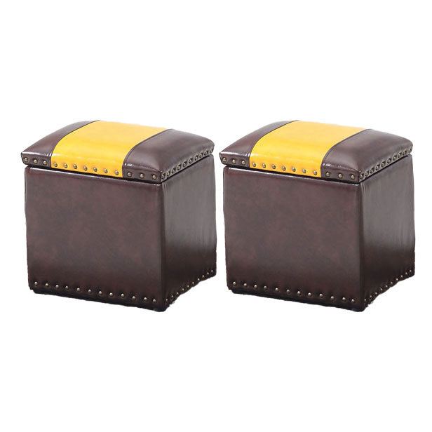 Modern Black Ottoman Leather Rectangle Ottoman for Living Room Coffee-Yellow 2 Piece Set Clearhalo 'furn' 'furn_ottomans_poufs' 'Furniture' 'Living Room Furniture' 'Ottomans & Poufs' 'ottomans_poufs' 6033521