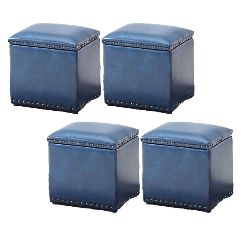 Modern Black Ottoman Leather Rectangle Ottoman for Living Room Peacock Blue 4 Piece Set Clearhalo 'furn' 'furn_ottomans_poufs' 'Furniture' 'Living Room Furniture' 'Ottomans & Poufs' 'ottomans_poufs' 6033524