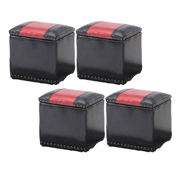 Modern Black Ottoman Leather Rectangle Ottoman for Living Room Black-Red 4 Piece Set Clearhalo 'furn' 'furn_ottomans_poufs' 'Furniture' 'Living Room Furniture' 'Ottomans & Poufs' 'ottomans_poufs' 6033525