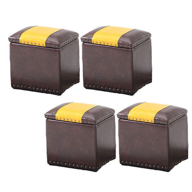 Modern Black Ottoman Leather Rectangle Ottoman for Living Room Coffee-Yellow 4 Piece Set Clearhalo 'furn' 'furn_ottomans_poufs' 'Furniture' 'Living Room Furniture' 'Ottomans & Poufs' 'ottomans_poufs' 6033531