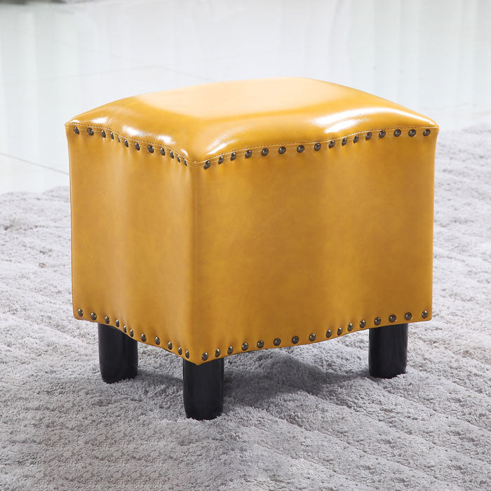 Modern Brown Standard Leather Pure Color Standard for Drawing Room 16"L x 13"W x 16"H Yellow 1 Piece Clearhalo 'furn' 'furn_ottomans_poufs' 'Furniture' 'Living Room Furniture' 'Ottomans & Poufs' 'ottomans_poufs' 6033543