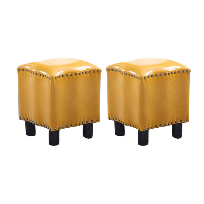 Modern Brown Standard Leather Pure Color Standard for Drawing Room 13"L x 13"W x 16"H Yellow 2 Piece Set Clearhalo 'furn' 'furn_ottomans_poufs' 'Furniture' 'Living Room Furniture' 'Ottomans & Poufs' 'ottomans_poufs' 6033563