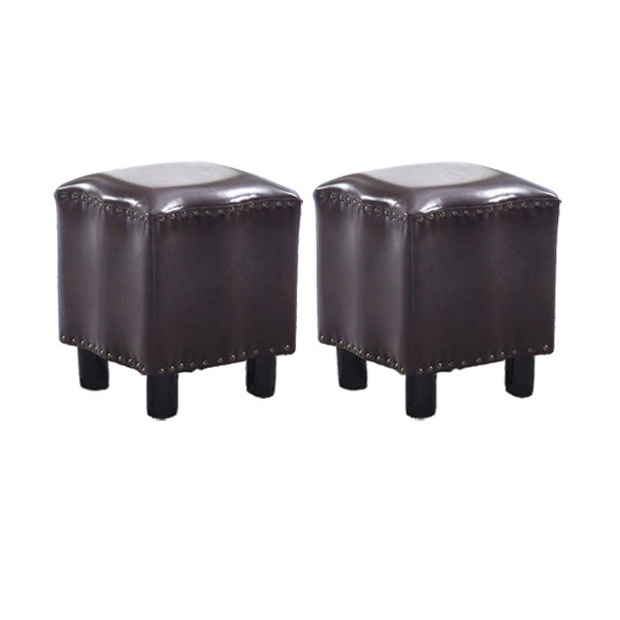 Modern Brown Standard Leather Pure Color Standard for Drawing Room 13"L x 13"W x 16"H Coffee 2 Piece Set Clearhalo 'furn' 'furn_ottomans_poufs' 'Furniture' 'Living Room Furniture' 'Ottomans & Poufs' 'ottomans_poufs' 6033565
