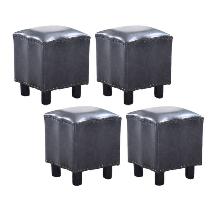 Modern Brown Standard Leather Pure Color Standard for Drawing Room 13"L x 13"W x 16"H Grey 4 Piece Set Clearhalo 'furn' 'furn_ottomans_poufs' 'Furniture' 'Living Room Furniture' 'Ottomans & Poufs' 'ottomans_poufs' 6033579