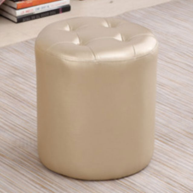 Tufted Ottoman Tear Resistant Faux Leather Contemporary Footstool Ottoman Champagne Round 1 Piece Clearhalo 'furn' 'furn_ottomans_poufs' 'Furniture' 'Living Room Furniture' 'Ottomans & Poufs' 'ottomans_poufs' 6033587