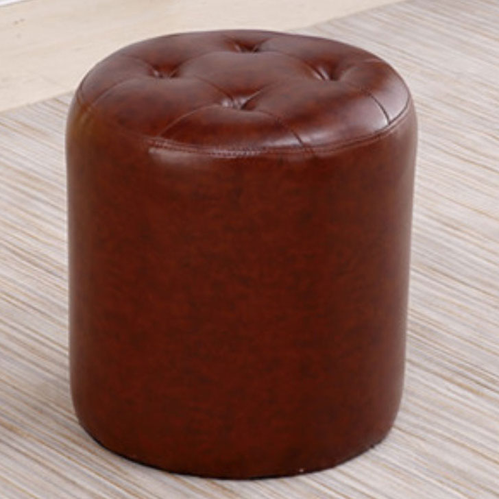 Tufted Ottoman Tear Resistant Faux Leather Contemporary Footstool Ottoman Brown Round 1 Piece Clearhalo 'furn' 'furn_ottomans_poufs' 'Furniture' 'Living Room Furniture' 'Ottomans & Poufs' 'ottomans_poufs' 6033594