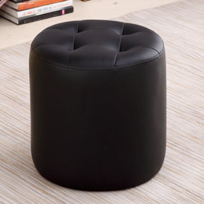 Tufted Ottoman Tear Resistant Faux Leather Contemporary Footstool Ottoman Black Round 1 Piece Clearhalo 'furn' 'furn_ottomans_poufs' 'Furniture' 'Living Room Furniture' 'Ottomans & Poufs' 'ottomans_poufs' 6033601