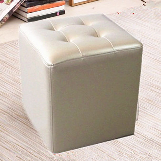 Tufted Ottoman Tear Resistant Faux Leather Contemporary Footstool Ottoman Champagne Square 1 Piece Clearhalo 'furn' 'furn_ottomans_poufs' 'Furniture' 'Living Room Furniture' 'Ottomans & Poufs' 'ottomans_poufs' 6033604