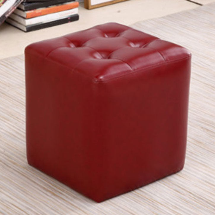 Tufted Ottoman Tear Resistant Faux Leather Contemporary Footstool Ottoman Red Square 1 Piece Clearhalo 'furn' 'furn_ottomans_poufs' 'Furniture' 'Living Room Furniture' 'Ottomans & Poufs' 'ottomans_poufs' 6033606