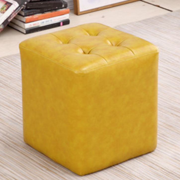 Tufted Ottoman Tear Resistant Faux Leather Contemporary Footstool Ottoman Yellow Square 1 Piece Clearhalo 'furn' 'furn_ottomans_poufs' 'Furniture' 'Living Room Furniture' 'Ottomans & Poufs' 'ottomans_poufs' 6033608
