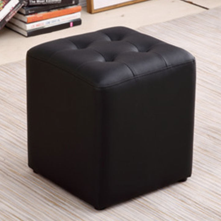 Tufted Ottoman Tear Resistant Faux Leather Contemporary Footstool Ottoman Black Square 1 Piece Clearhalo 'furn' 'furn_ottomans_poufs' 'Furniture' 'Living Room Furniture' 'Ottomans & Poufs' 'ottomans_poufs' 6033610