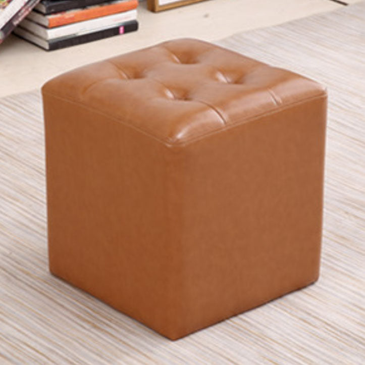 Tufted Ottoman Tear Resistant Faux Leather Contemporary Footstool Ottoman Gold Square 1 Piece Clearhalo 'furn' 'furn_ottomans_poufs' 'Furniture' 'Living Room Furniture' 'Ottomans & Poufs' 'ottomans_poufs' 6033612